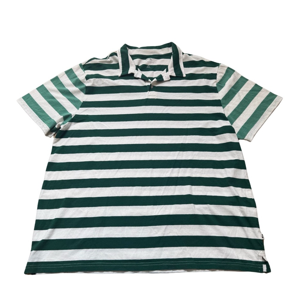 Green and White Striped Men's Polo Shirt